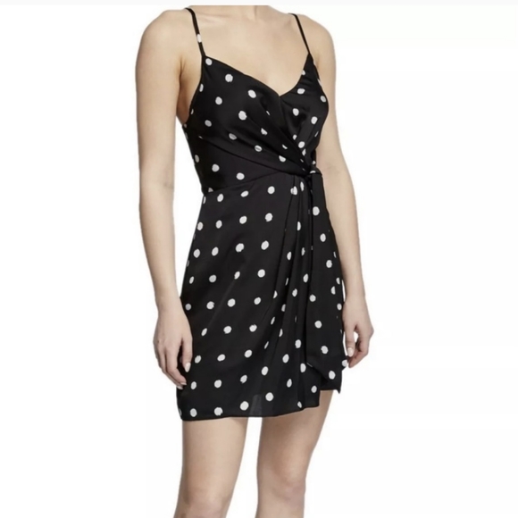 Shona Joy Avery Knot Front Mini Dress Womens 6 Black White Polka Dot Sleeveless - Picture 2 of 13